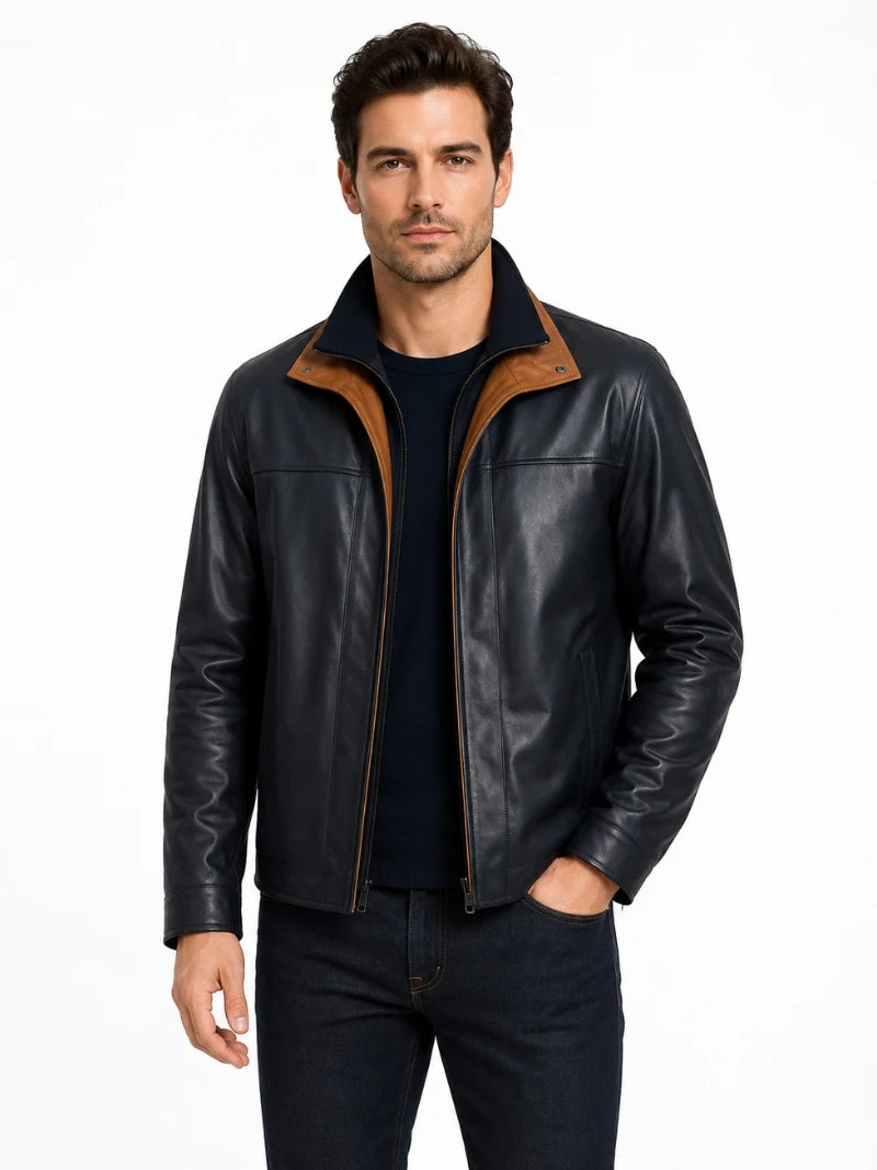 Men’s Vintage Black Winter Leather Jacket Full