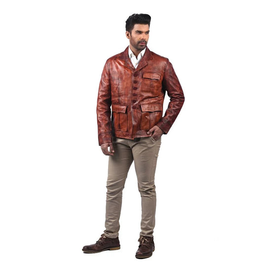 Men's Vintage Brown Leather Blazer Jacket