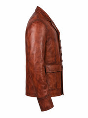 Men's Vintage Brown Leather Blazer Jacket, side view