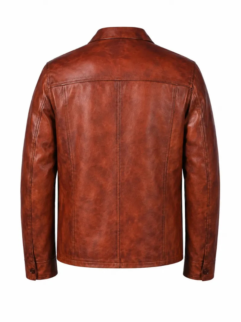 Men's Vintage Brown Leather Blazer Jacket, back view