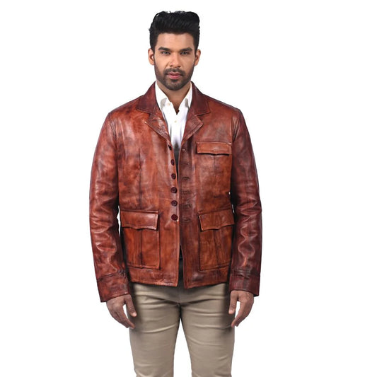 Men's Vintage Brown Leather Blazer Jacket