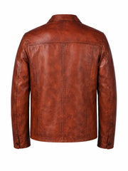 Men's Vintage Brown Leather Blazer Jacket, back view