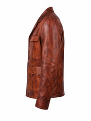 Men's Vintage Brown Leather Blazer Jacket, collar detail