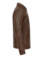 Men’s Vintage Brown Leather Shirt Collar Jacket Right