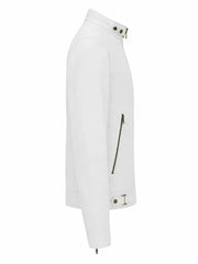 Men’s White Snap-Tab Collar Leather Jacket Right 