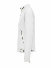 Men’s White Snap-Tab Collar Leather Jacket Left