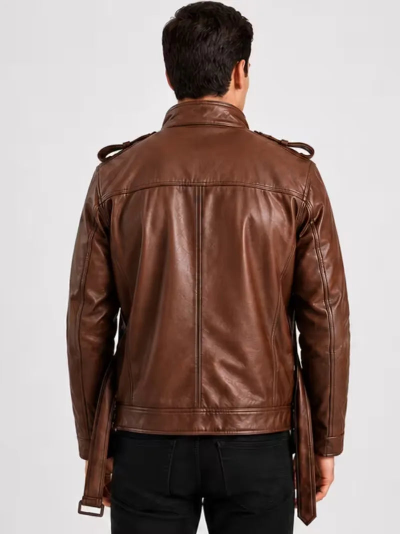 Men's black sheepskin leather jacket, cuff detail