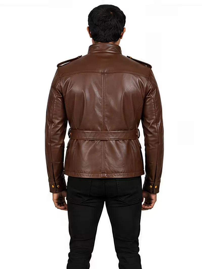 Men's black sheepskin leather jacket, cuff detail