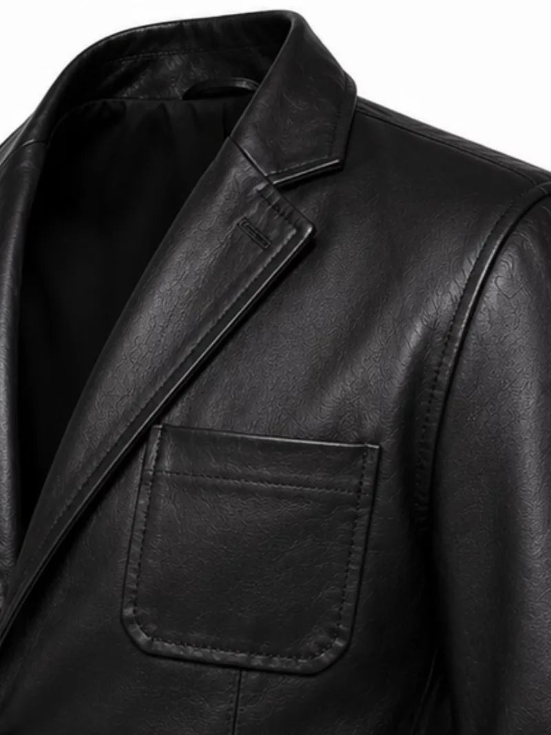 Men's black sheepskin leather blazer, cuff detail