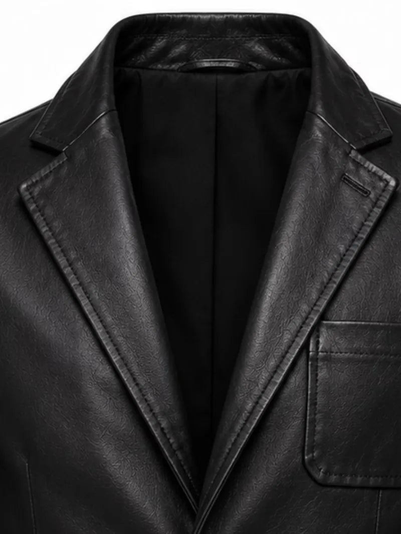 Men's black sheepskin leather blazer, zip and closure detail