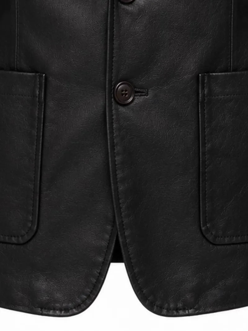 Men's black sheepskin leather blazer, pocket detail