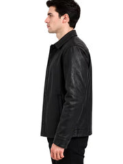 Men's black Sheepskin leather jacket, side view