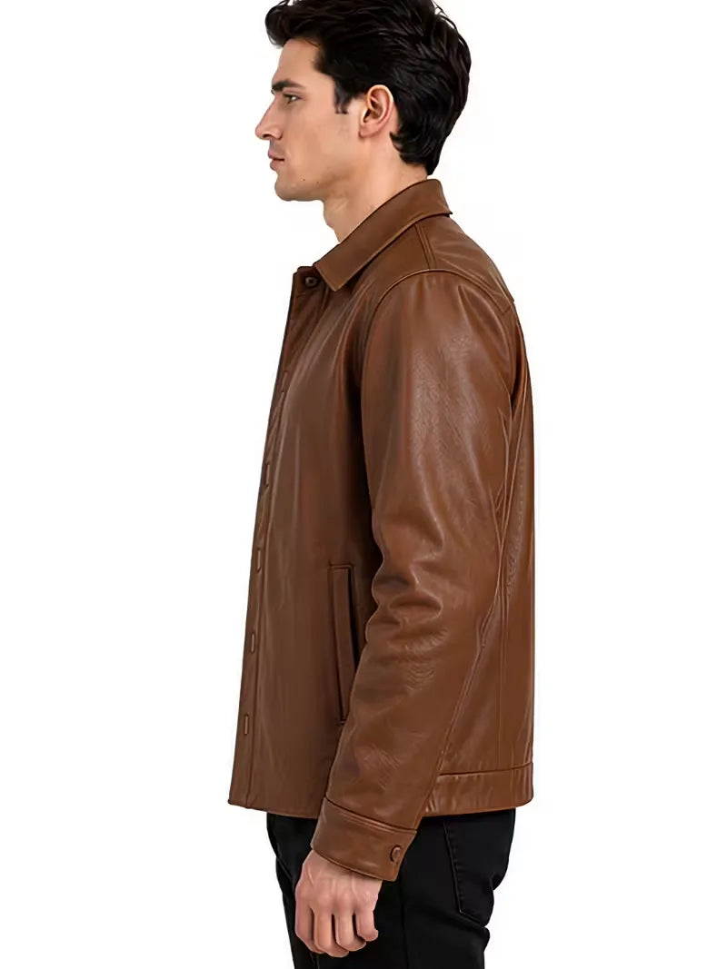 Men's black Sheepskin leather jacket, cuff detail