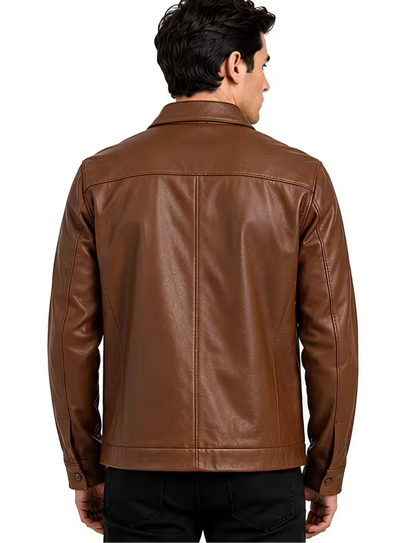 Men's black Sheepskin leather jacket, pocket detail