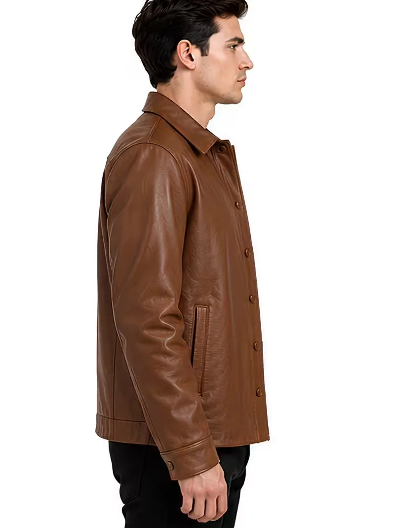 Men's black Sheepskin leather jacket, lining detail