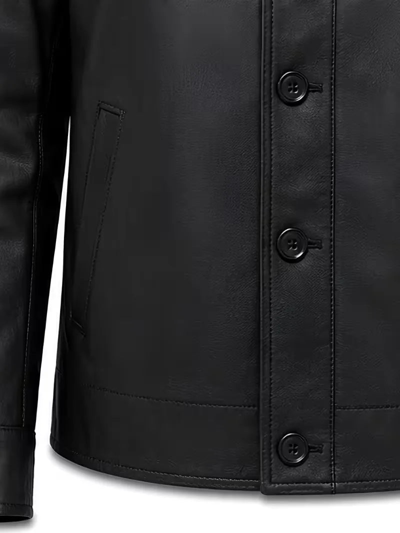 Men's black Sheepskin leather jacket, zip and closure detail