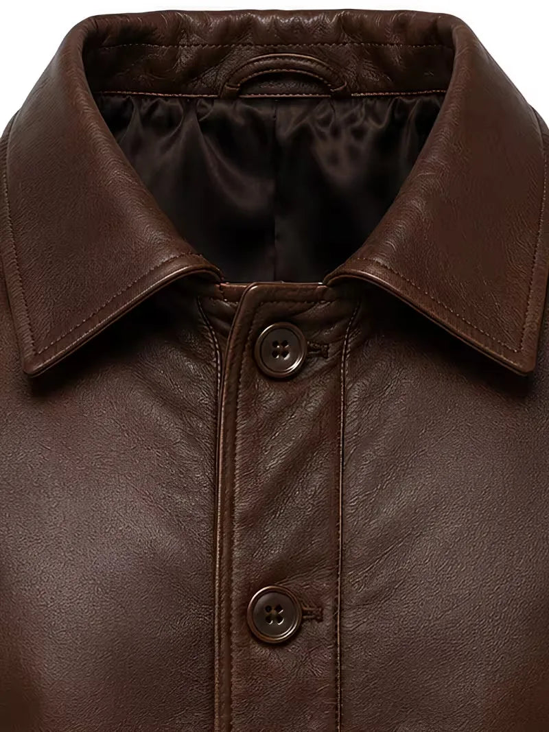 Men's black Sheepskin leather jacket, full length