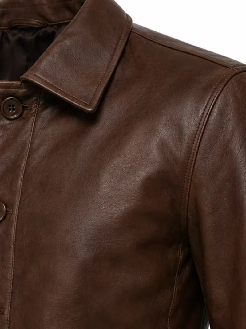 Men's black Sheepskin leather jacket, worn on model