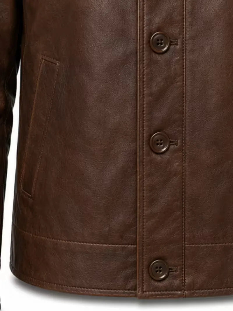 Men's black Sheepskin leather jacket, front view