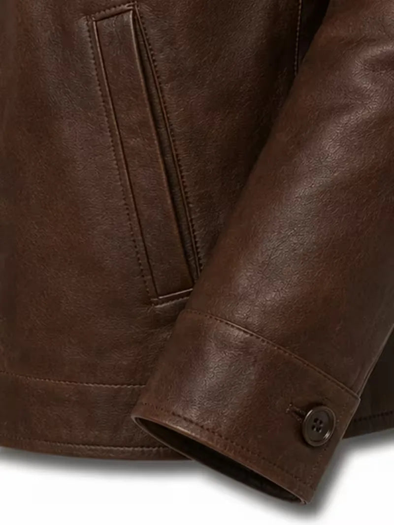 Men's black Sheepskin leather jacket, back view