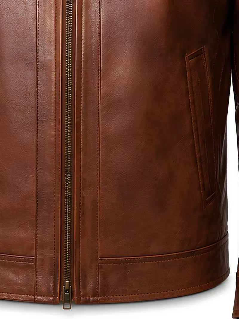 Men's black sheepskin leather shirt jacket, cuff detail