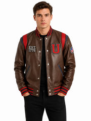 Men's black sheepskin leather jacket, side view