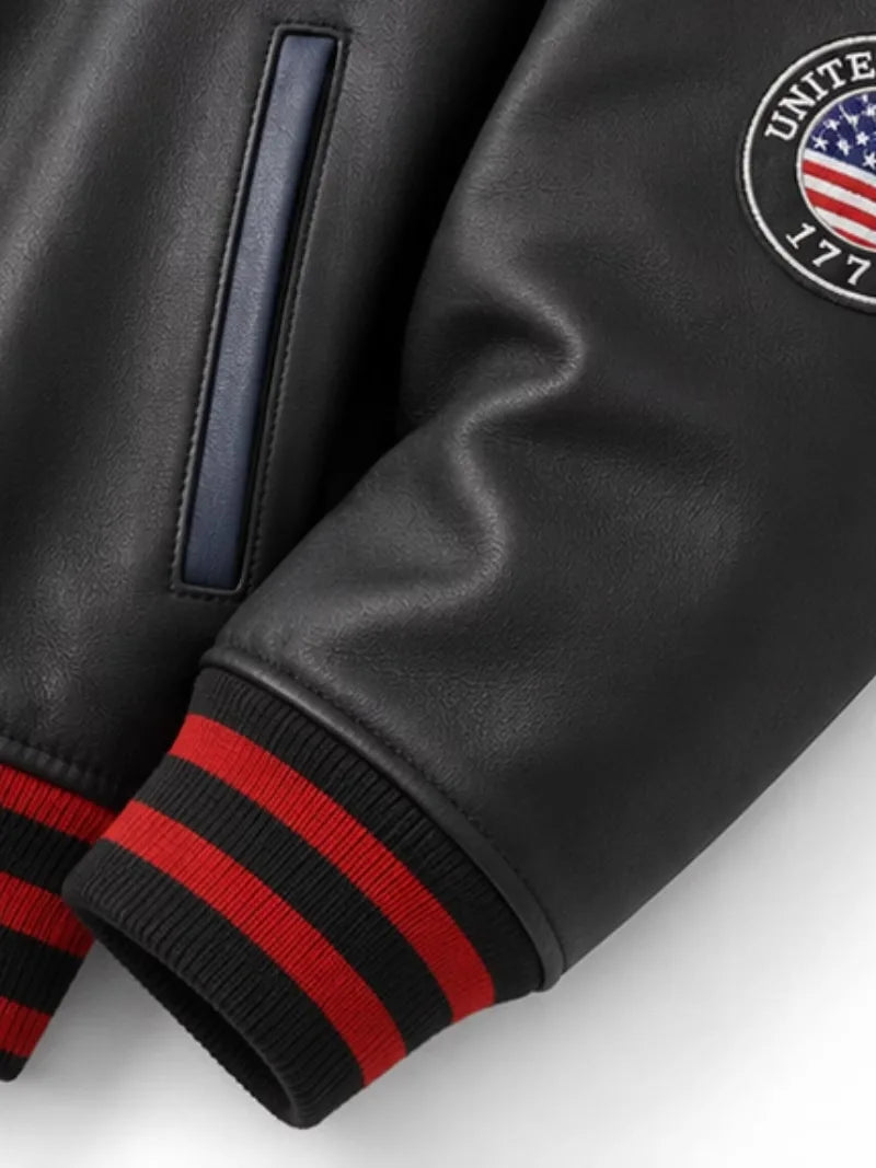 Men's black sheepskin leather jacket, lining detail