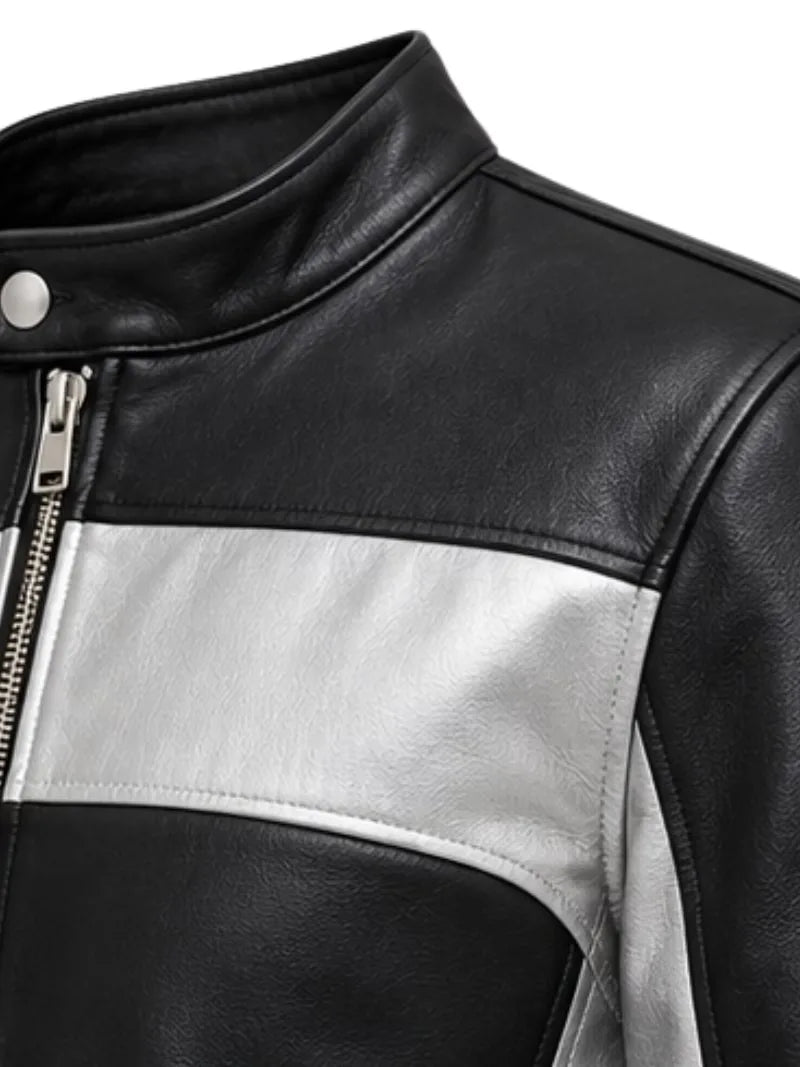 Men's black sheepskin leather jacket, cuff detail
