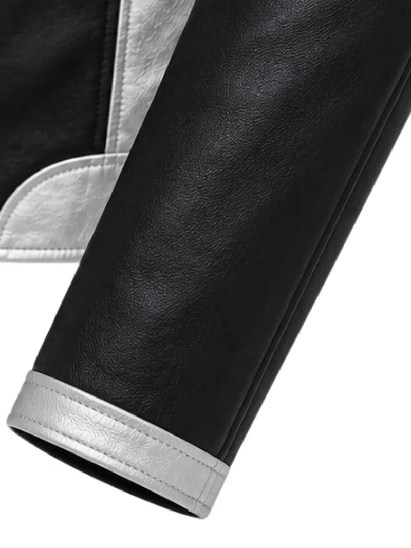 Men's black sheepskin leather jacket, lining detail
