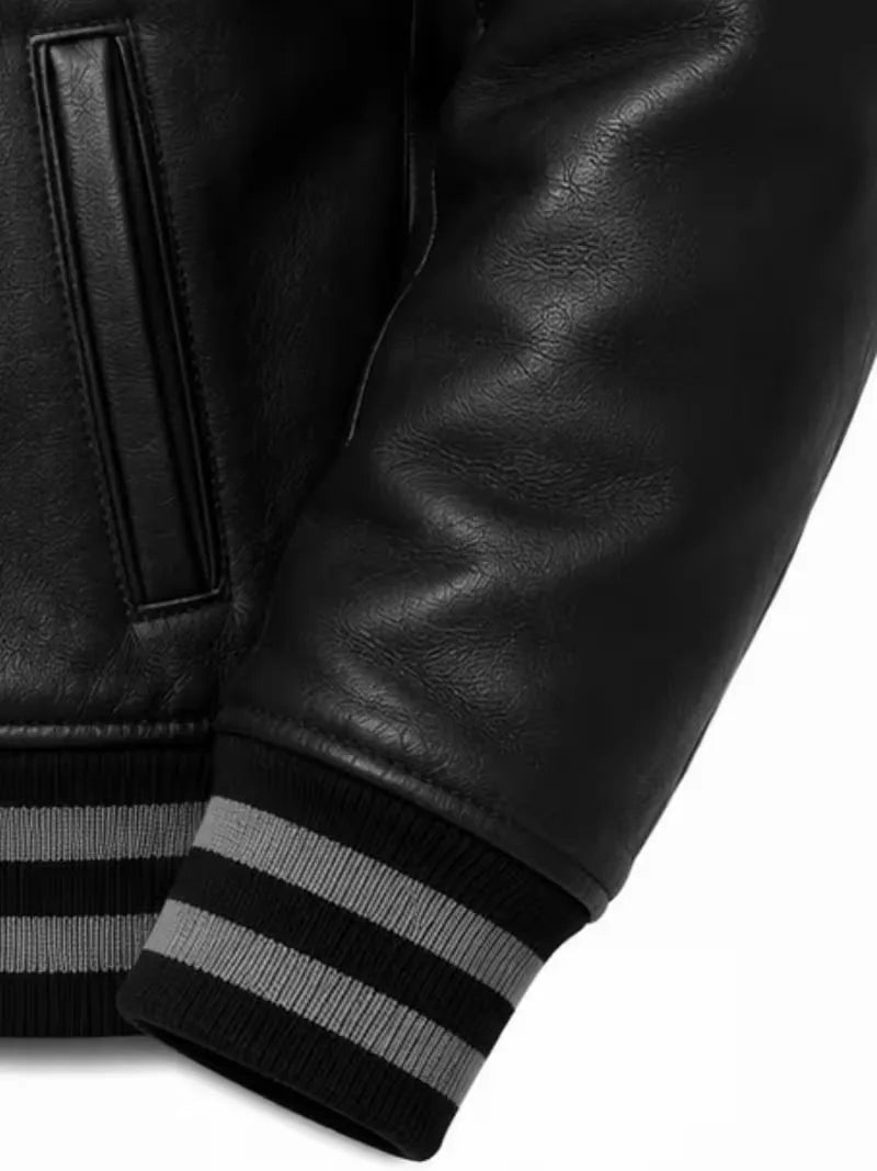 Men's black sheepskin leather jacket, lining detail