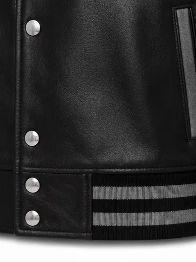 Men's black sheepskin leather jacket, pocket detail