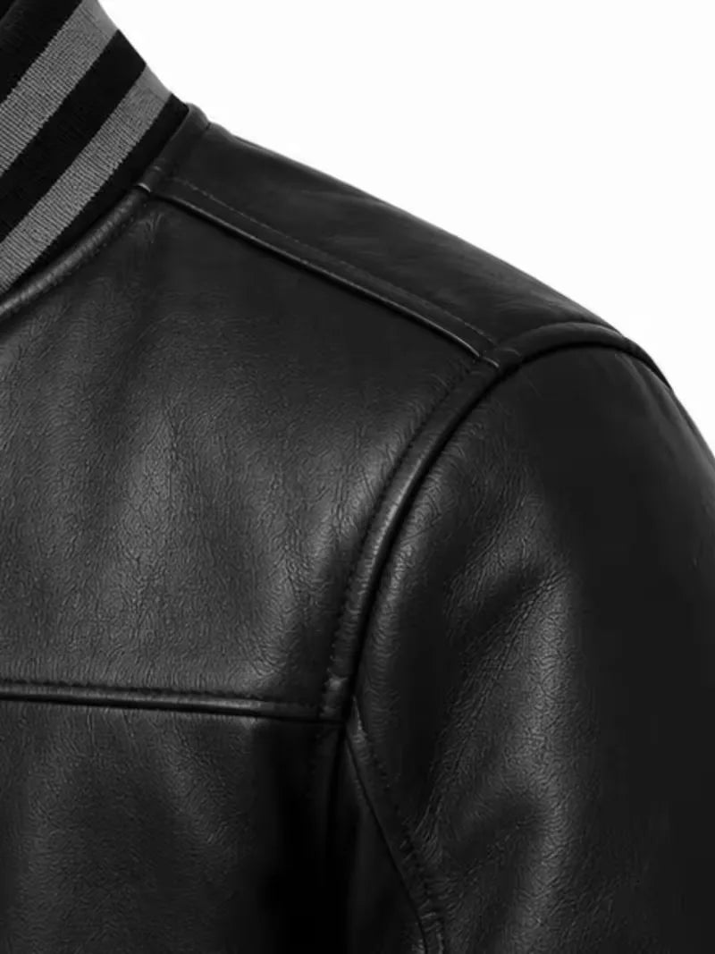 Men's black sheepskin leather jacket, cuff detail