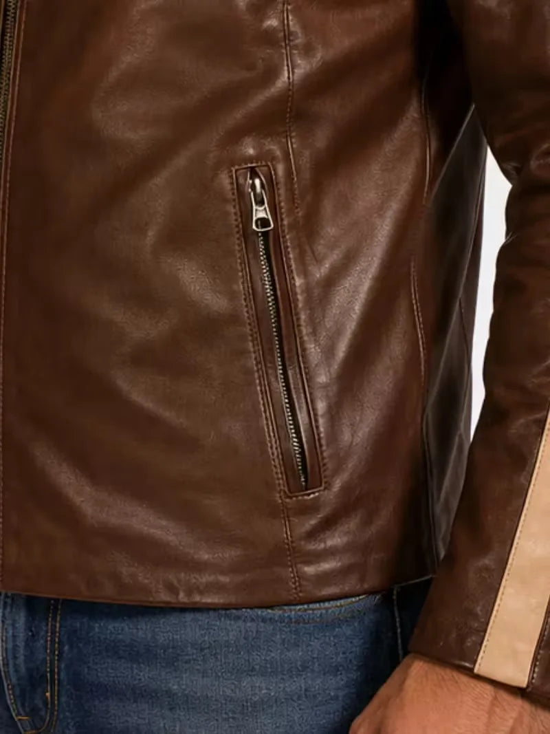 Men's black sheepskin leather jacket, cuff detail