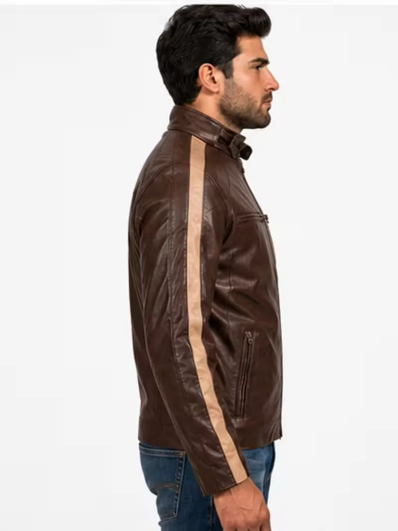 Men's black sheepskin leather jacket, pocket detail