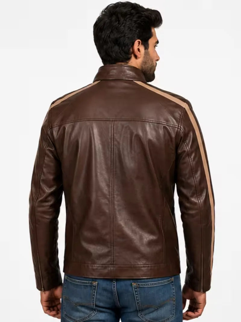Men's black sheepskin leather jacket, cuff detail