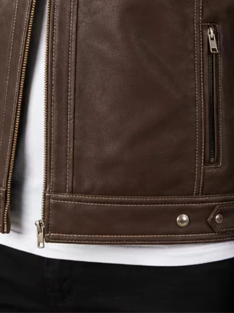 Men's black sheepskin leather jacket, lining detail