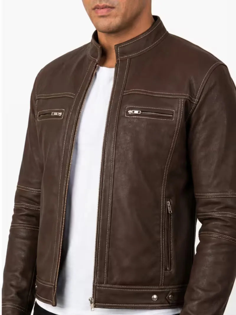 Men's black sheepskin leather jacket, cuff detail