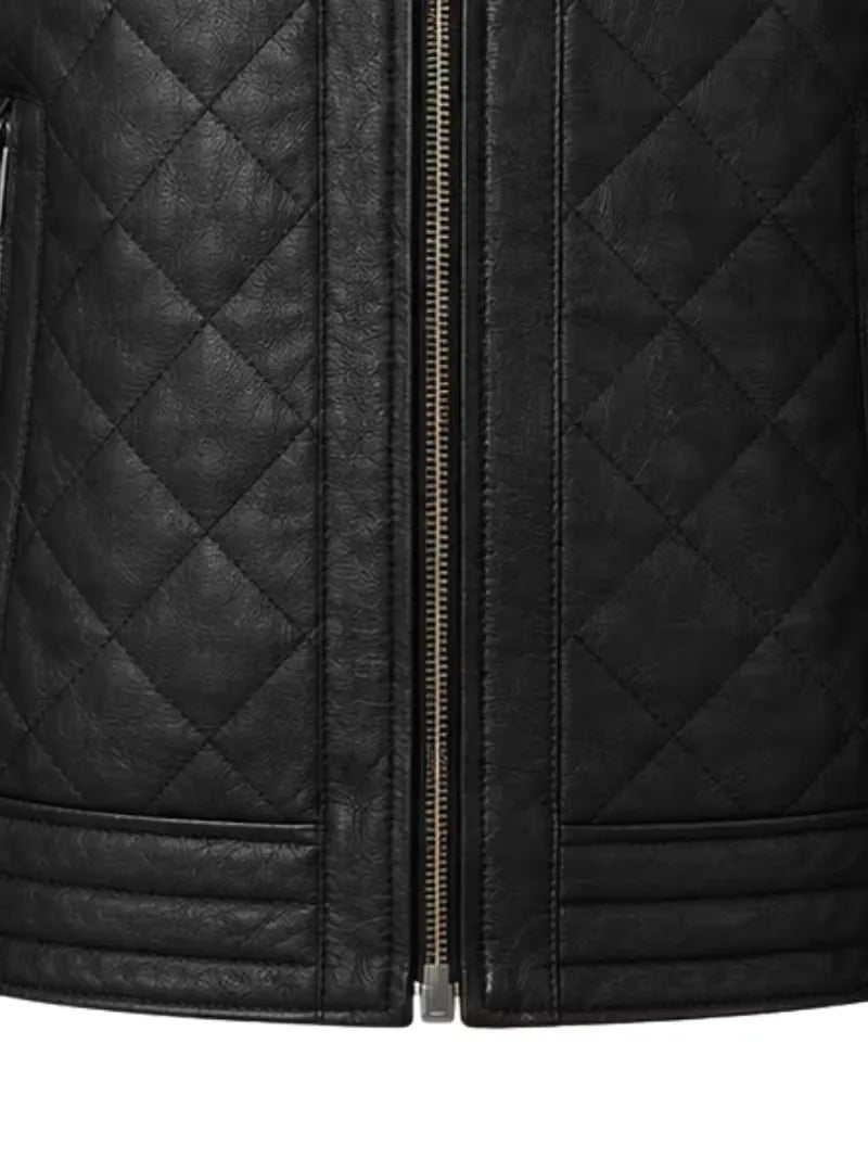 Men's black sheepskin leather jacket, pocket detail