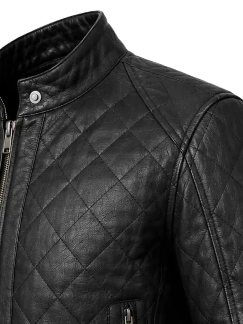Men's black sheepskin leather jacket, cuff detail
