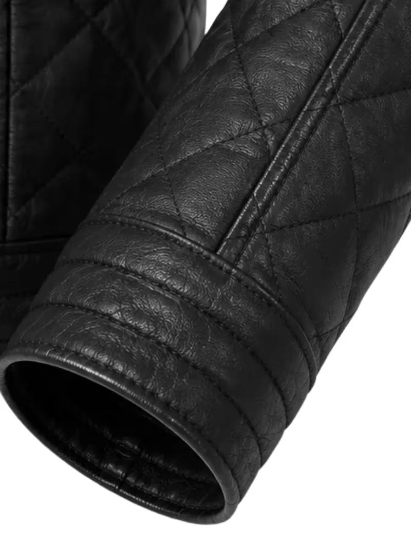 Men's black sheepskin leather jacket, lining detail