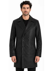 Men's brown sheepskin leather coat, front view