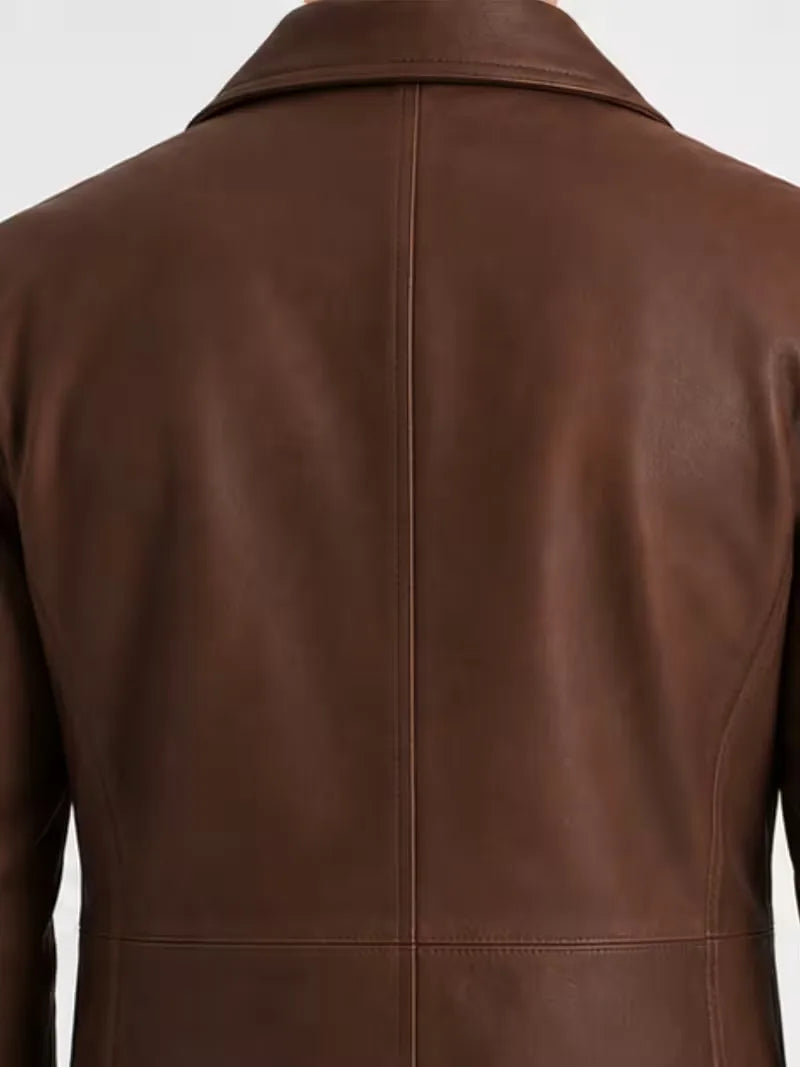 Men's brown sheepskin leather coat, cuff detail