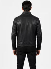 Men's brown sheepskin leather jacket, back view