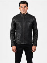 Men's brown sheepskin leather jacket, front view