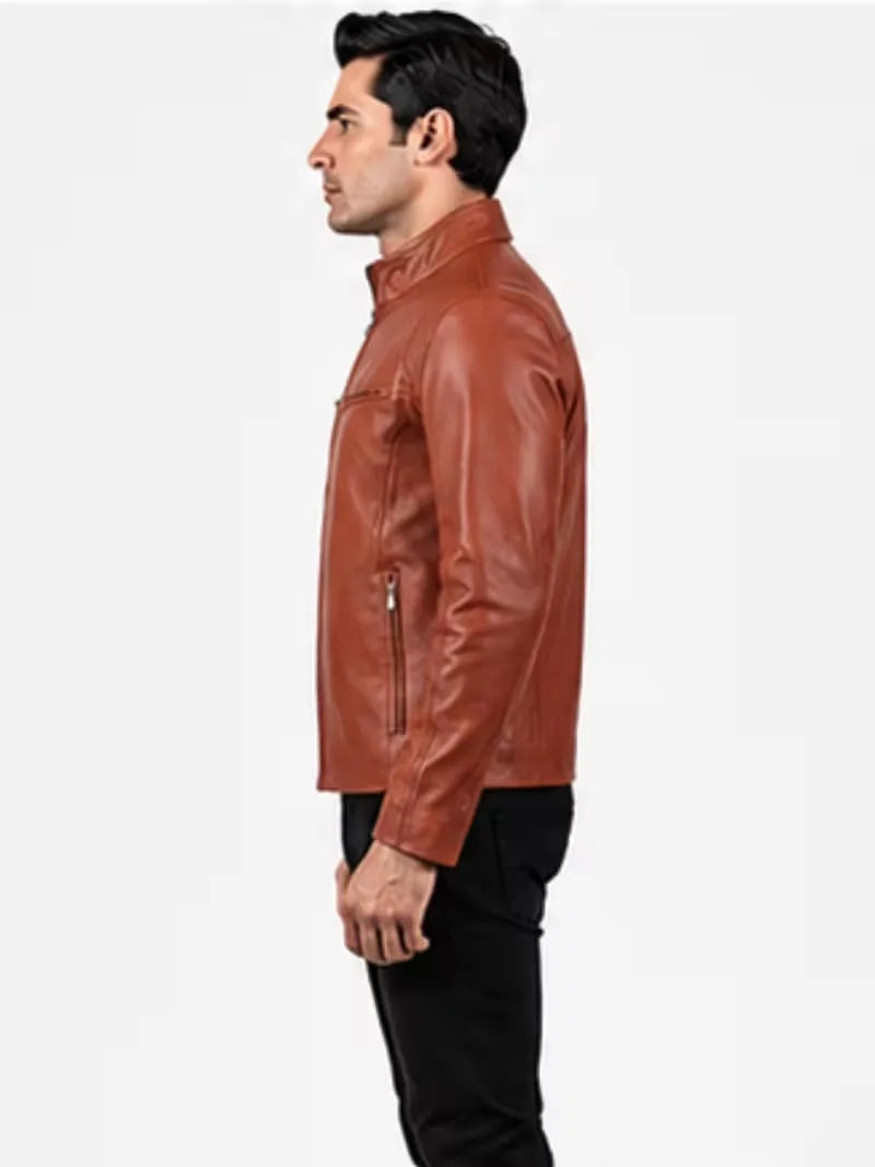 Men's brown sheepskin leather jacket, cuff detail