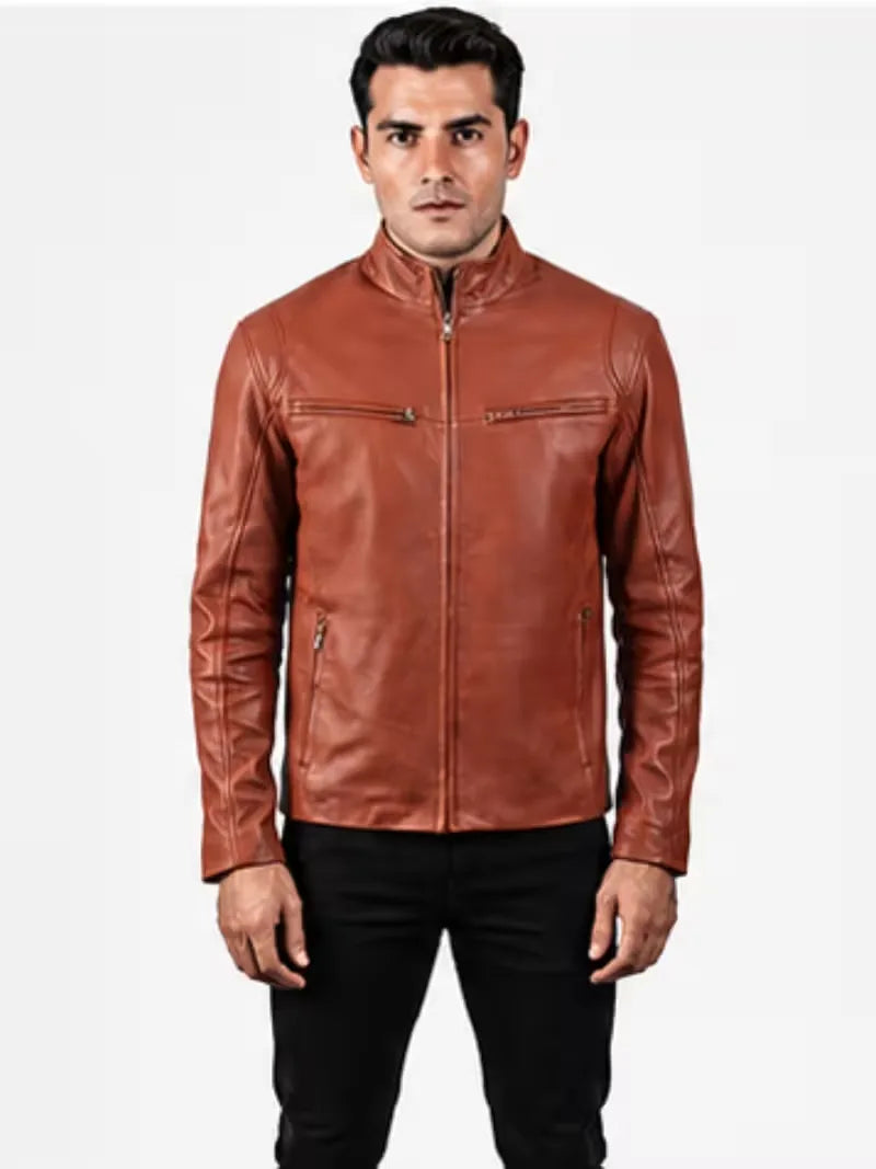 Men's brown sheepskin leather jacket, lining detail