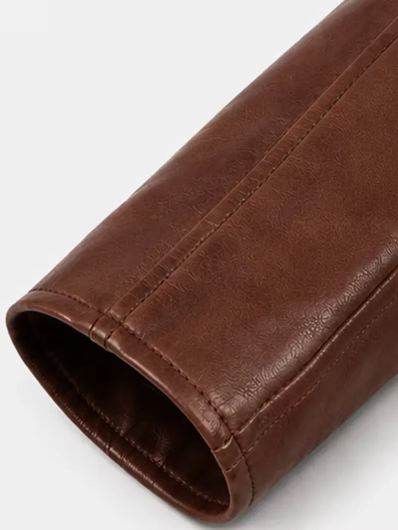 Men's brown sheepskin leather jacket, cuff detail