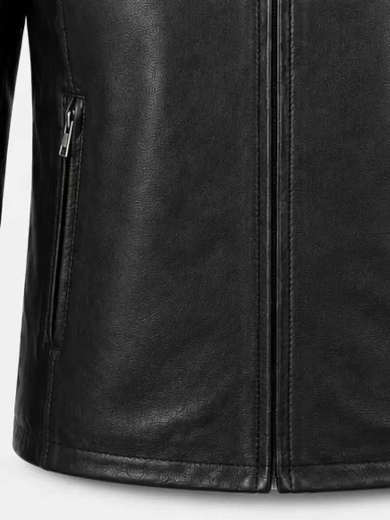 Men's brown sheepskin leather jacket, front view