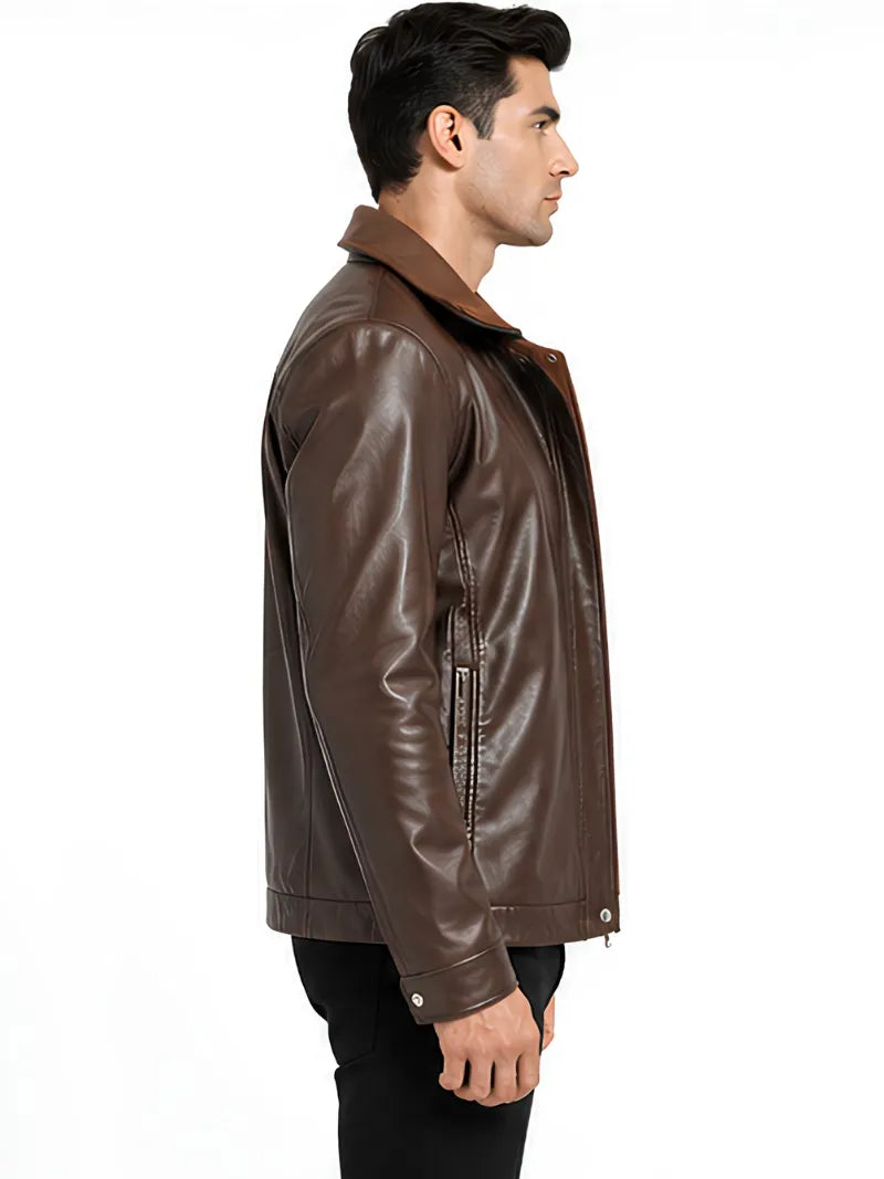Men's black sheepskin leather hooded jacket, lining detail
