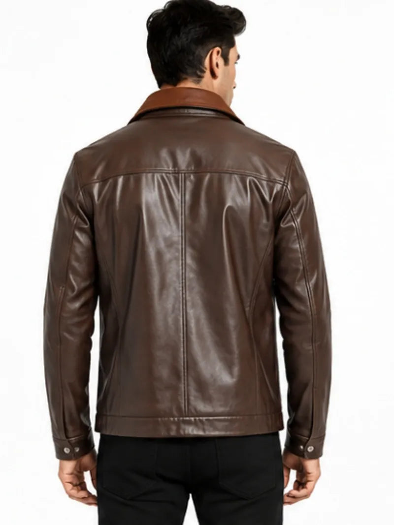 Men's black sheepskin leather hooded jacket, cuff detail